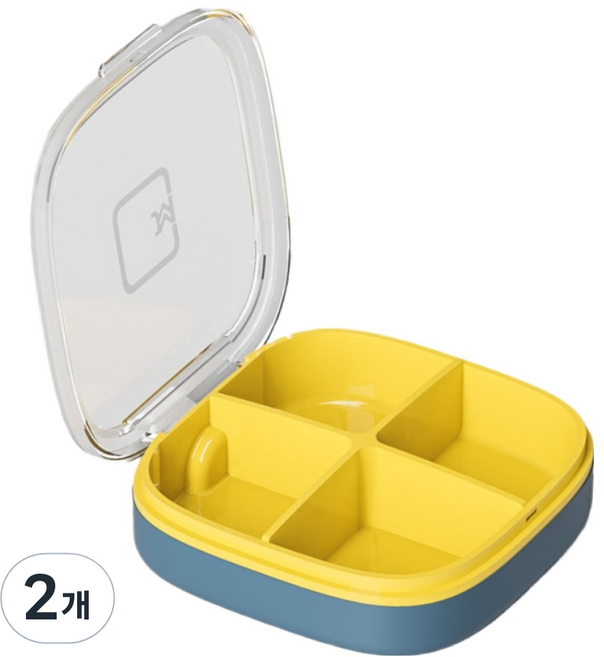 스테디얼 휴대용 뚜껑 4칸 알약 케이스 엘로우, 2개