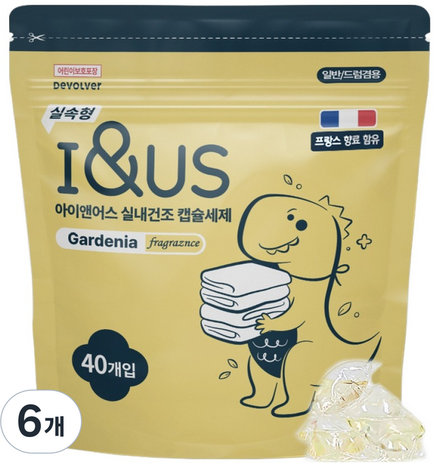 아이앤어스 실속형 실내건조 캡슐세제 가드니아향, 6개, 40개입