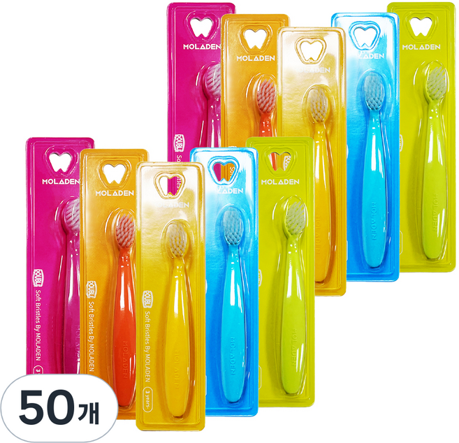 몰라덴 이지그립 이중미세모 유아칫솔, 랜덤 발송, 50개, 1개입
