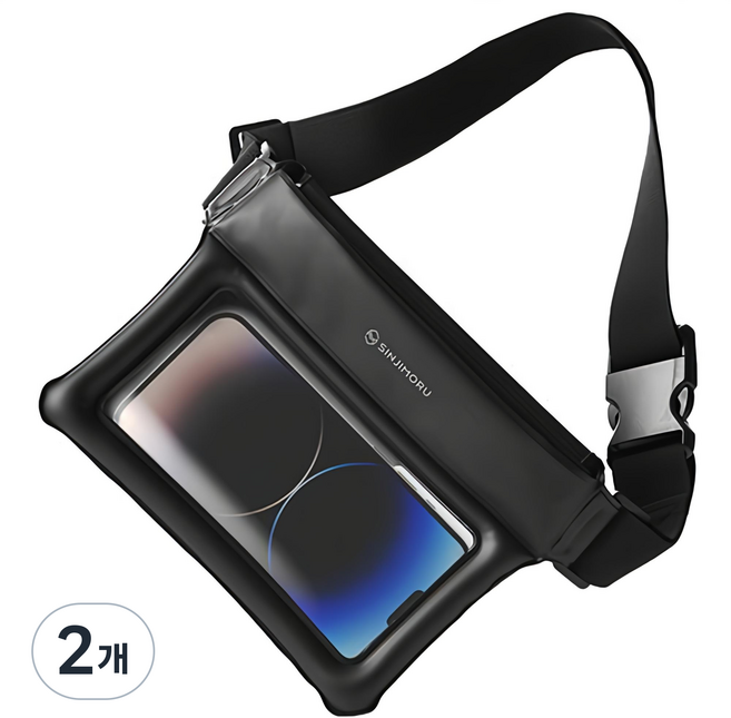 신지모루 IPX8 다용도 수납 에어쿠션 스마트폰 방수팩, 블랙, 2개