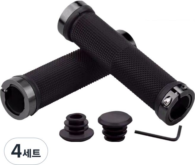 루미온 자전거 오래사용 핸들 그립 2p + 플러그 2p + 공구, 블랙, 4세트