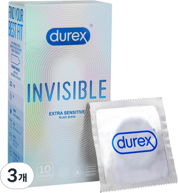 듀렉스 인비저블 엑스트라 센서티브 콘돔, 10개입, 3개 - 쿠팡