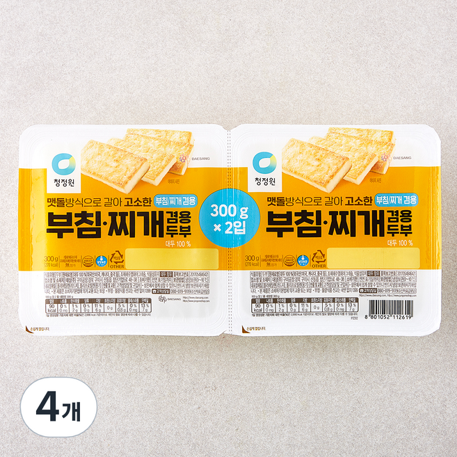 청정원 부침찌개 겸용 두부, 300g, 4개