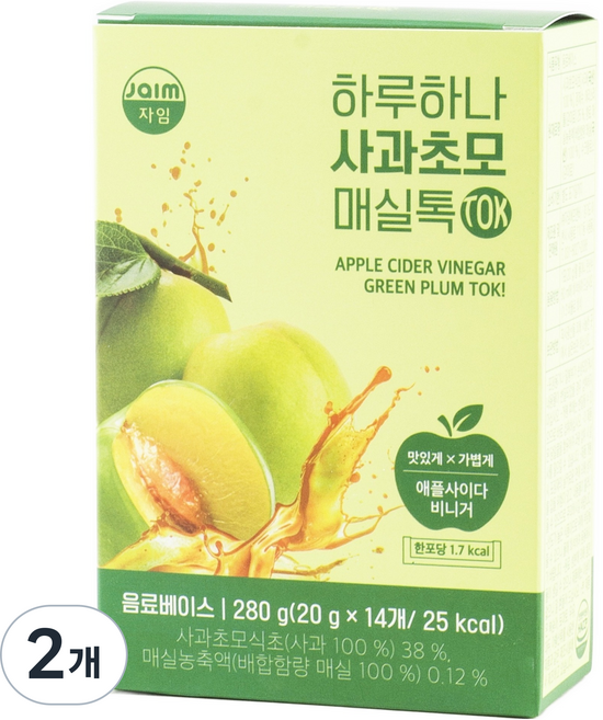 jaim 하루하나 사과초모 매실톡 14p, 280g, 2개