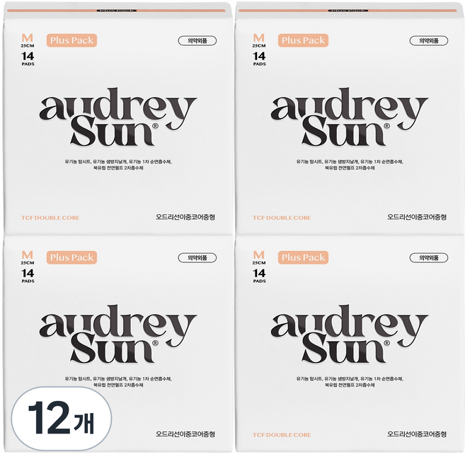 오드리선 TCF 더블코어 생리대 날개형, 중형, 14개입, 12개