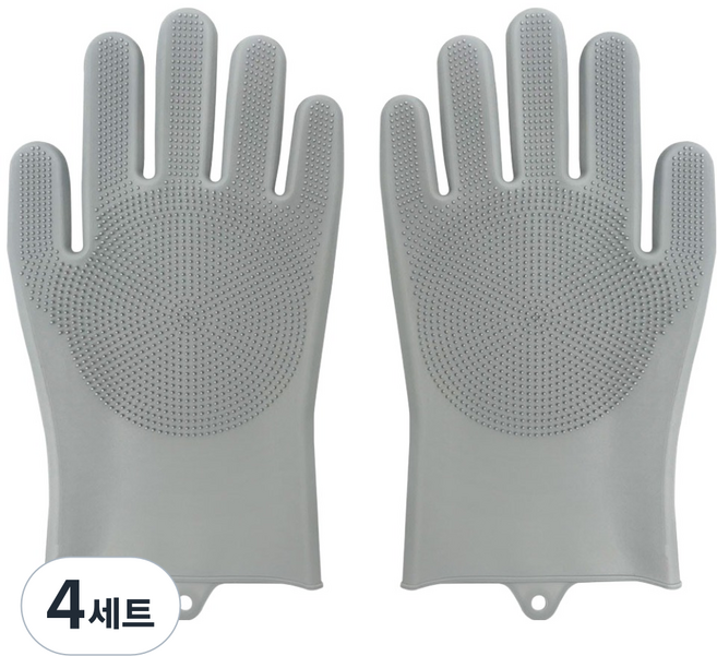 월드크린 다목적 실리콘 수세미 장갑 그레이 양손착용 세트, 4세트