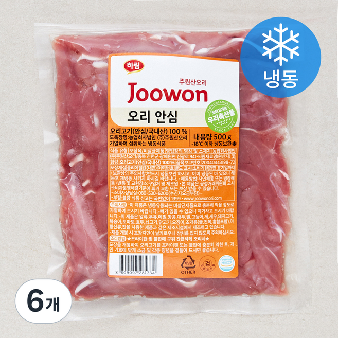 주원산오리 오리 안심 (냉동), 500g, 6개