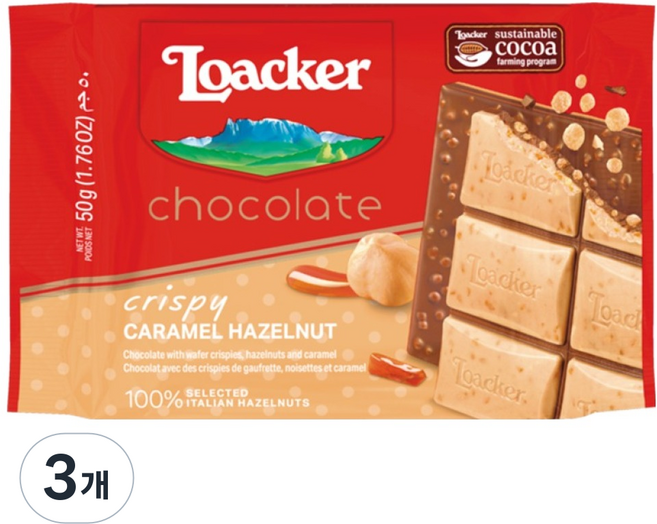 로아커 초콜릿 크리스피 카라멜 헤이즐넛, 3개, 50g