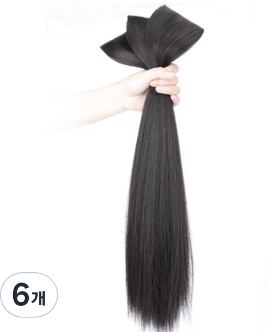 뿌이뿌이가발 붙임머리 부분 생머리 피스가발 60cm, 네추럴블랙, 6개