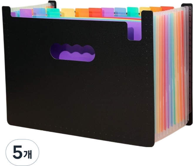 프라리 A4 오픈형 아코디언 포켓 파일케이스 오픈형 25칸, 블랙, 5개