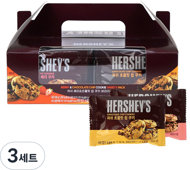 허쉬 베리 12g x 12p + 초콜릿 칩 쿠키 12g x 12p 버라이어티팩, 288g, 3개