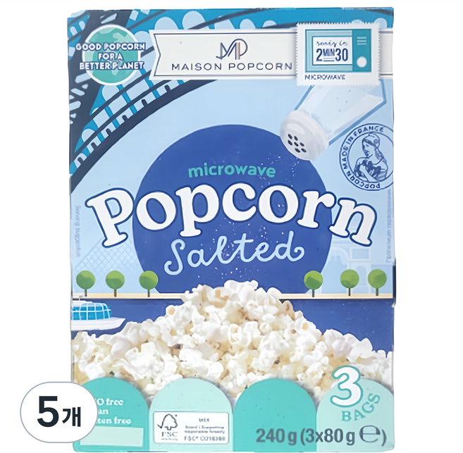 메종팝콘 전자렌지용 솔티드 팝콘, 240g, 5개