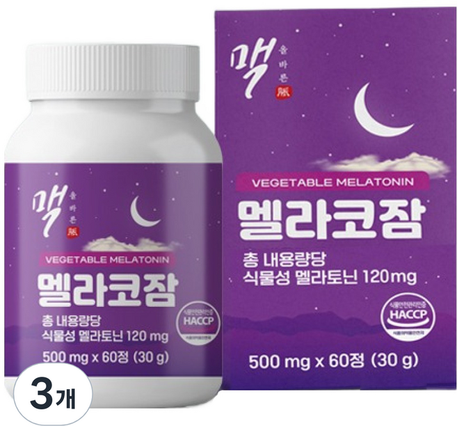 올바른맥 식물성 멜라토닌 멜라코잠 60정, 30g, 3개