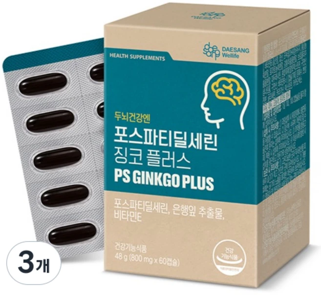 대상웰라이프 정품 포스파티딜세린 징코 플러스 48g, 60정, 3개 - 쿠팡