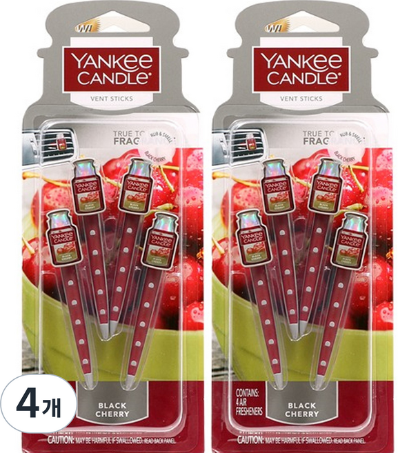양키캔들 벤트스틱 차량용 방향제 레드, 블랙체리, 4개