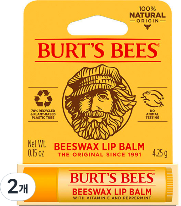 버츠비 모이스춰라이징 립밤, 단일 색상/비즈왁스(페퍼민트), 4.25g, 2개