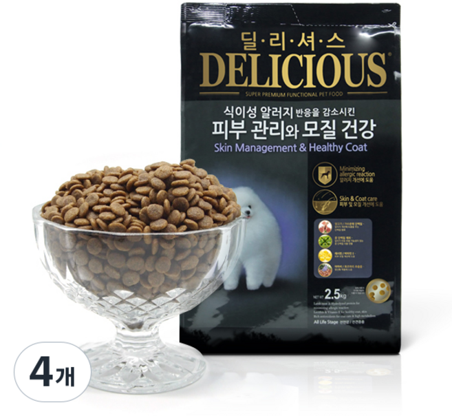 펫컴 강아지 딜리셔스 기능성 사료, 피부/피모+알러지, 2.5kg, 4개