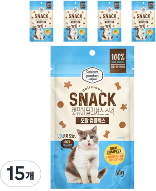 캣퓨어 고양이 딜리셔스 스낵, 15개, 60g, 오랄컴플렉스 - 쿠팡