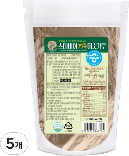 우리차 스테비아 17곡 미숫가루, 5개, 500g