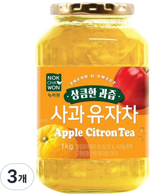 녹차원 상큼한 과즙 사과 유자차, 1kg, 3개, 1개입