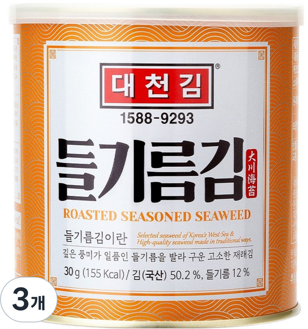 대천김 들기름캔김, 30g, 3개