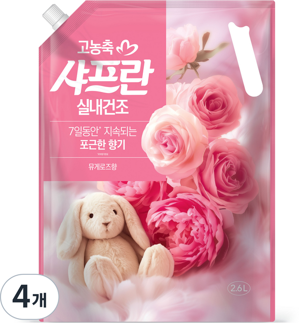 샤프란 고농축 섬유유연제 뮤게로즈 리필, 2.6L, 1개입, 4개