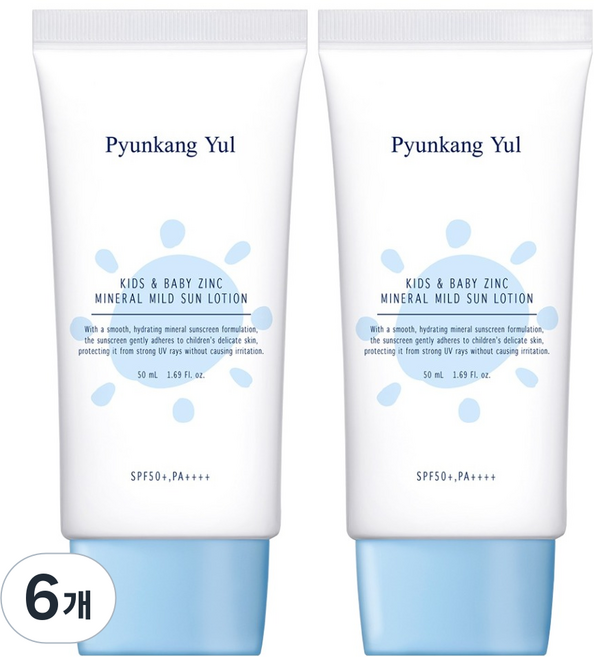 편강율 키즈 앤 베이비 징크 무기자차 마일드 선로션 SPF50+ PA++++, 6개, 50ml