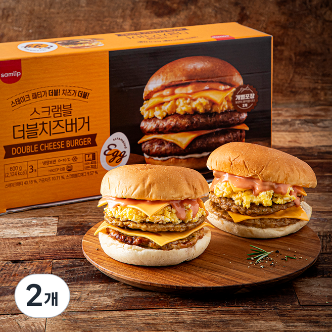 삼립 스크램블 더블 치즈버거 3개입, 600g, 2개
