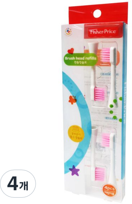 피셔프라이스 어린이전동칫솔모4P, 핑크, 4개