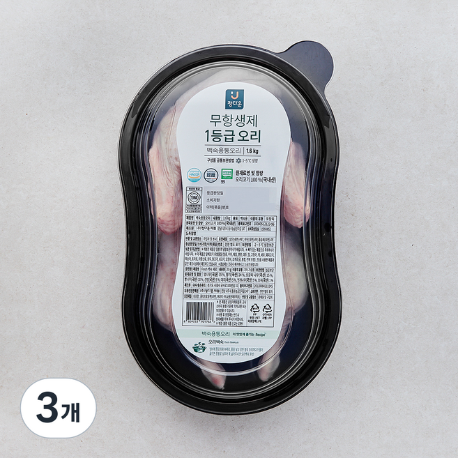 정다운 무항생제 인증 1등급 백숙용 통오리, 3개, 1.6kg
