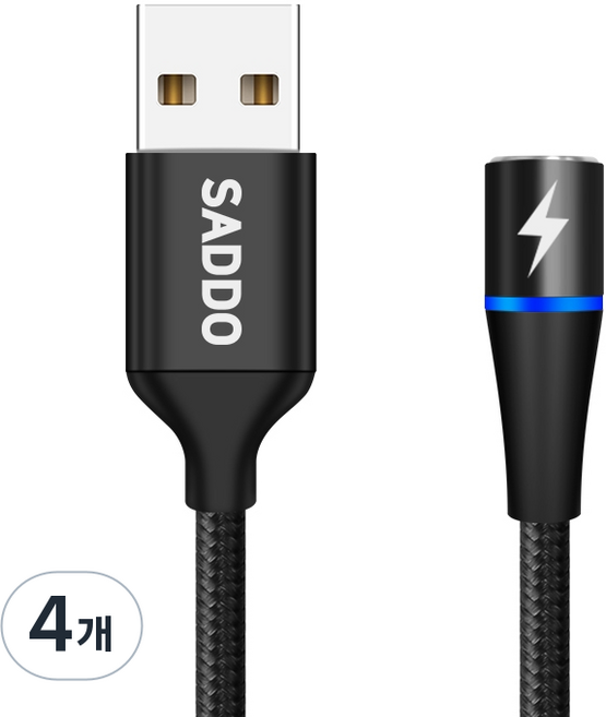 SADDO 磁吸高速充電線, 1m, 黑色, 4個