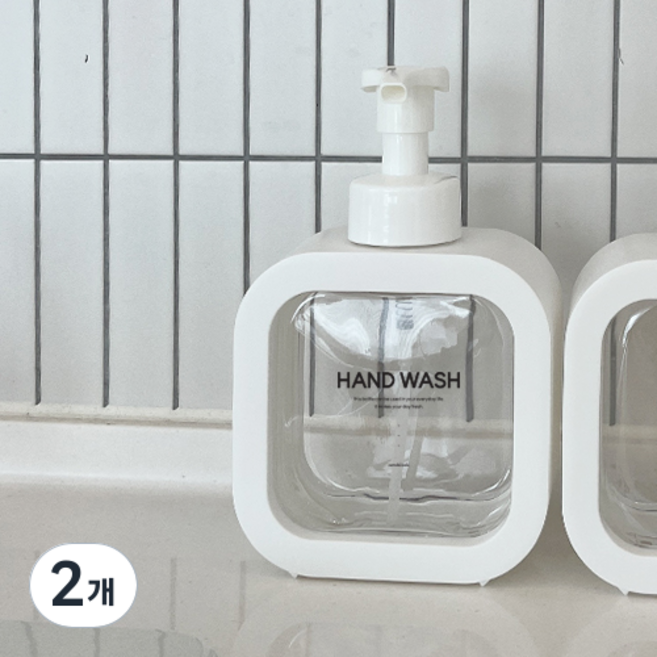 뉴앤룩 커버 핸드워시 사각 디스펜서 거품형 리필용기 500ml + 핸드워시라벨, 화이트, 2개