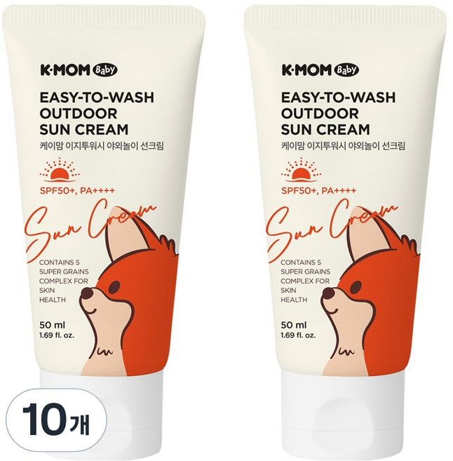케이맘 이지투워시 야외놀이 선크림 SPF50+ PA++++, 50ml, 10개