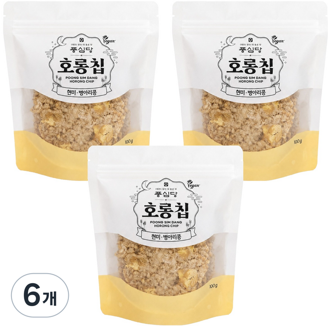 풍심당 호롱칩 현미 병아리콩 누룽지 과자 칩, 100g, 6개