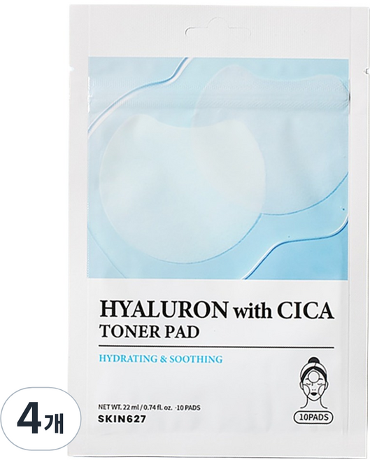 스킨627 히알루론 위드 시카 토너 패드 22ml, 4개, 10개입