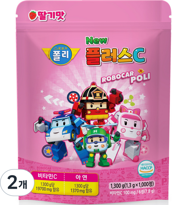 로보카폴리 뉴 플러스C 딸기맛 1300g, 1000정, 2개