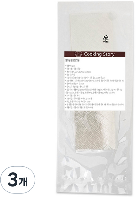 쿠킹스토리 잎새 젤라틴, 20g, 3개