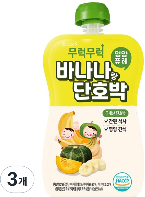 이유케어스 무럭무럭 과일퓨레 바나나단호박, 바나나랑 단호박, 3개, 100g