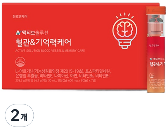천호엔케어 액티브솔루션 혈관 &기억력케어 258.3g, 7회분, 2개