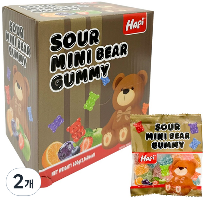 HApi 사우어 미니 베어 모양 구미 젤리 60개입, 2개, 600g
