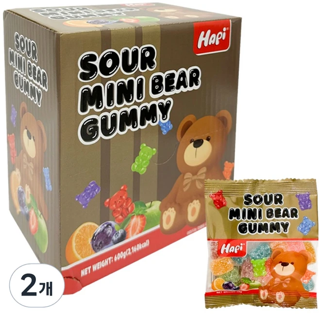 HApi 사우어 미니 베어 모양 구미 젤리 60개입, 2개, 600g - 쿠팡