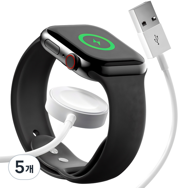 구스페리 애플 워치 호환 무선 충전 케이블 충전독, 화이트, 5개