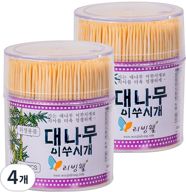 리빙웰 대나무 이쑤시개 대, 900개입, 4개