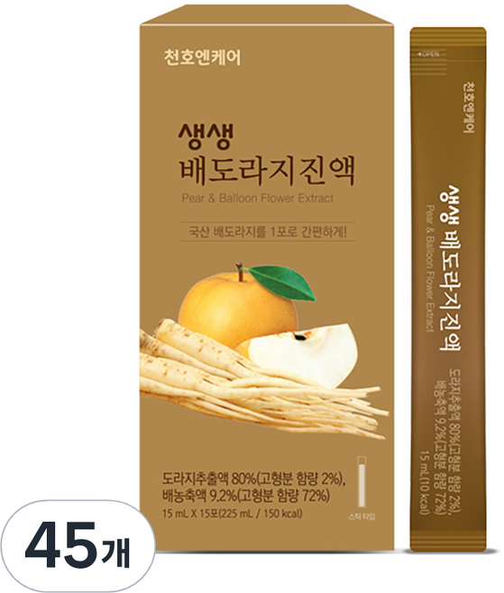 천호엔케어 약도라지 생 도라지와 배 생생 배도라지진액, 15ml, 45개