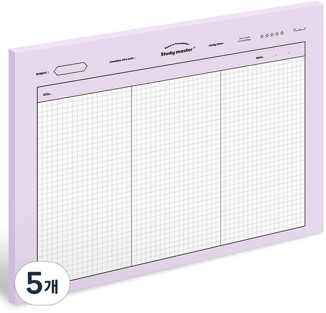 뮤니드 서브젝트 가로 노트패드 B5, 3분할 그리드, 5개, 50매