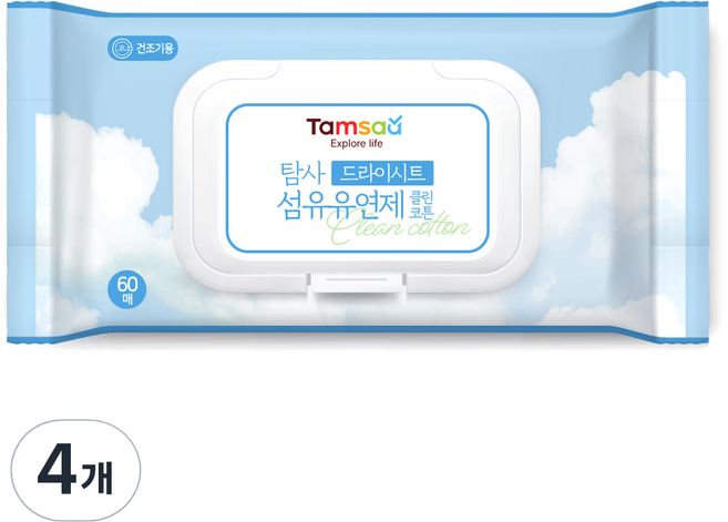 탐사 드라이시트 클린 코튼 섬유유연제, 4개, 60매입