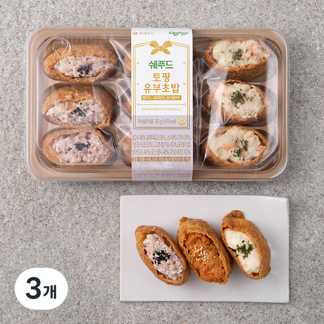 쉐푸드 토핑유부초밥 햄마요+고추참치+감자샐러드 3종, 702g, 3개
