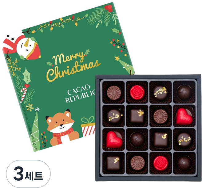 카카오리퍼블릭 크리스마스 에디션 넛티플레져 수제초콜릿 4종 x 3p + 2종 x 2p 세트 160g, 3세트