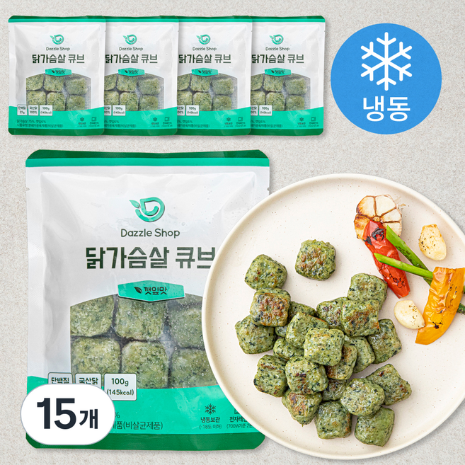 다즐샵 닭가슴살 큐브 깻잎맛 (냉동), 100g, 1개입, 15개