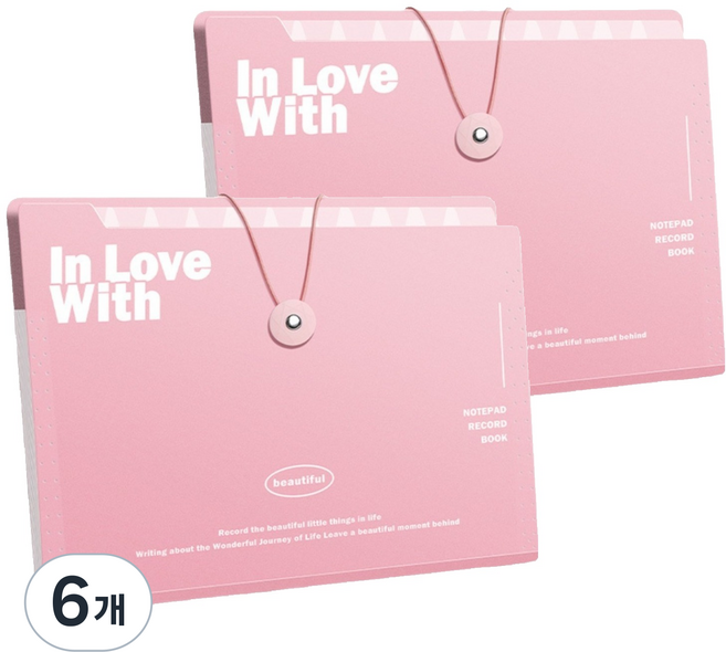 델리리움 예쁜 색감 대용량 아코디언 서류 A4 파일 케이스 5단 32 x 25 cm, 6개, 핑크